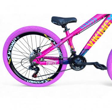 Imagem de Bicicleta Aro 26 Vikingx Tuff Câmbios Shimano Freio Hidráulico 21v Freeride Aro Vmaxx Flame rosa-Azul X25