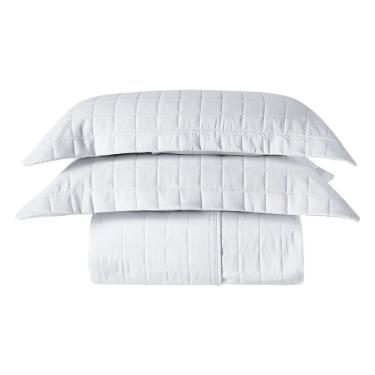 Imagem de Cobre Leito Matelassê Percal 300 Fios Basic Casal Padrão 03 Peças 100% Poliéster - Branco