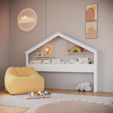 Imagem de Cabeceira Cama Infantil Estilo Casinha com Livreiro e Prateleira Suspe