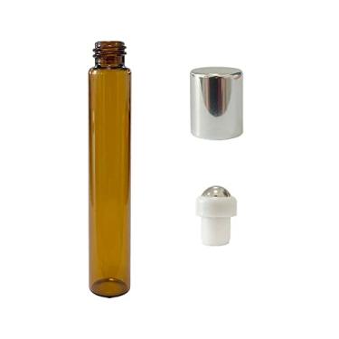 Imagem de Frasco De Vidro Âmbar Roll-on 10ml Com Tampa (10 Peças) Cor:Âmbar C/Tampa Prata