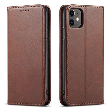 Imagem de Capa carteira para iPhone 13 Mini/13/13 Pro/13 Pro Max, suporte de cartão de couro PU com fecho magnético com proteção total e capa para celular, marrom 2,13 15,1 cm