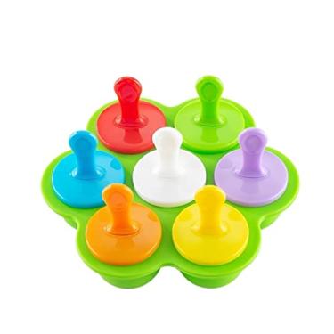 Imagem de Bandeja de cubo de gelo molde de picolé molde de sorvete de silicone máquina de gelo reutilizável de 7 células com bandeja vara congelador suco cubo de gelo bandeja de gelo molde de cubo de gelo (cor: verde)