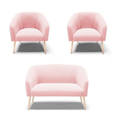 Imagem de Kit Namoradeira E 2 Poltronas Rosa Bebê Pés Palito