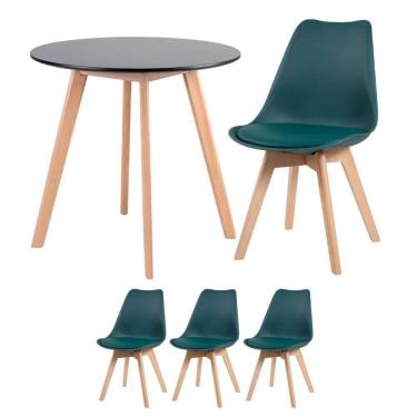 Imagem de Mesa De Jantar Redonda 70cm Preto + 3 Cadeiras Verde Escuro