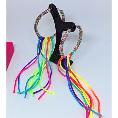 Imagem de Brinco Carnaval Bloquinho Par de Brincos Argola Aço Girassol Fitinhas Franjas Pompom Neon Festas Fios Lantejoula 2025