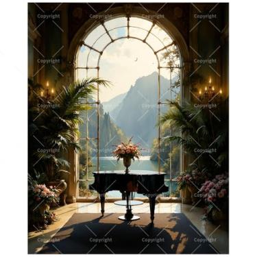 Imagem de DecorFriday Kit de pintura interior cênica por números para adultos - Pintura DIY de piano de cauda e vista da montanha em tela 40,6 x 50,8 cm, conjunto de tinta acrílica, adequado para iniciantes