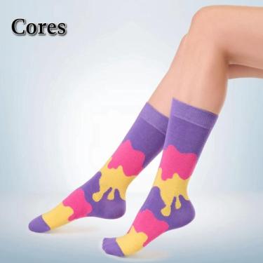 Imagem de Par de Meia Casual Cano Longo Divertida Feminina - Tamanho 34 a 39 - C