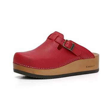 Imagem de Kebba Liliane - Tamancos de madeira feitos à mão com couro genuíno | Suporte de arco e ajuste confortável | Plataforma de Tepa chilena e sola de EVA | Feito em Villarrica, Chile, Vermelho cigano, 36