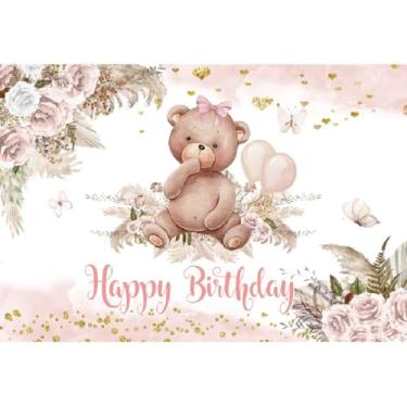 Imagem de Vie Savaran 2,1 x 1,5 m, pano de fundo de feliz aniversário, flores rosas, urso, balões dourados, borboletas, gradiente, colorido, fotografia, chá de bebê, recém-nascidos, aniversário, festa, estúdio