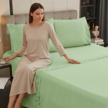 Imagem de Jogo de Cama King 4 Pçs Bordado Percal 400 Fios Extra Macio Cor:Verde 