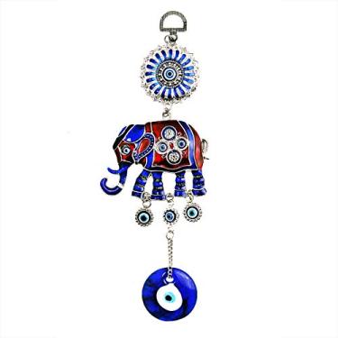 Imagem de LUCKY EYE MAGIC – Lucky Blue Evil Eye com pingente de elefante vermelho e azul embutido para força, potência, estabilidade e sabedoria, pingente para pendurar na porta de entrada, ótimo presente, prata, 8,89 cm x 22,86 cm
