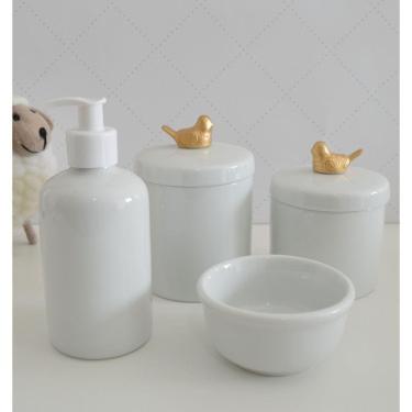 Imagem de Kit Higiene Porcelana Bebê Bandeja Banho Quarto K016 Pássaro