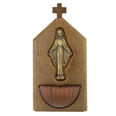 Imagem de Holy Water Font | Saint Benedict | Our Lady of Grace | Holy Family | Beautiful Wood Base with Bronze-Tone Religious Figures and Holy Water Font | Catholic Home Decor (Our Lady of Grace)