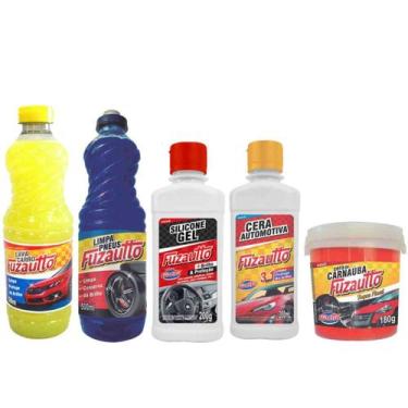 Imagem de Kit limpeza automotiva fuzetto - cera liquida, pretinho, cera de carna