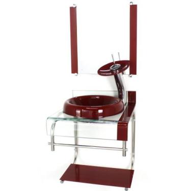 Imagem de Gabinete de vidro 40cm para banheiro curvado duplo inox cuba chapéu ve