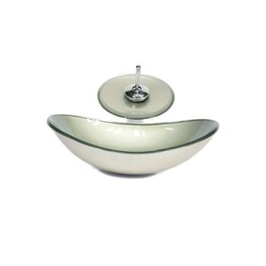 Imagem de Cuba de vidro oval 55cm  champanhe + valvula + torneira cascata - Cuba