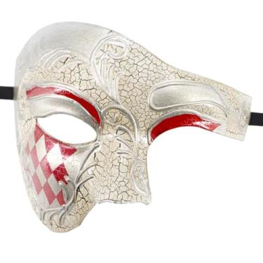 Imagem de Coolwife Máscara de baile de máscaras vintage Fantasma da Ópera de um olho meia cara (xadrez vermelho)