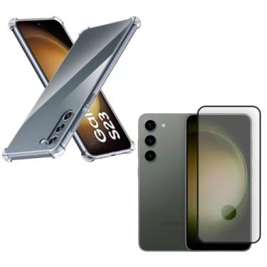 Imagem de Capa Capinha Anti Impacto + Película de Vidro Temperado 3D Para Galaxy S23 Tela De 6,1 Polegadas - (Bluepink)