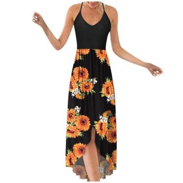 Imagem de Moda feminina com decote em O casual impressão solta sem mangas vestid