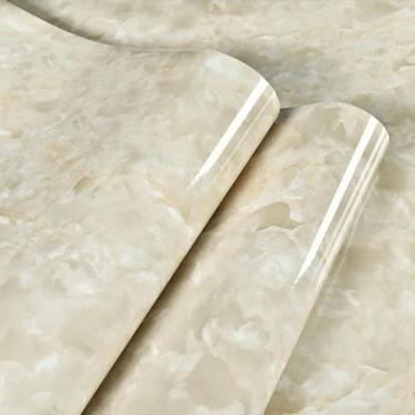 Imagem de Papel de parede 40 cm de largura impermeável e à prova de óleo para superfícies de cozinha e banheiro, fogões, mesas, armários e móveis, jade branco imperial