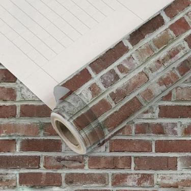 Imagem de ESSMOKO Papel de parede 3D padrão tijolo adesivo de parede para restaurante e hotel renovação de parede PVC espesso impermeável papel de parede autoadesivo padrão de tijolo marrom 44 * 500 cm