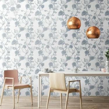 Imagem de ESSMOKO Papel de parede com efeito vegetal retrô adesivo de renovação de armário decoração de quarto e sala de estar autoadesivo papel de parede impermeável Manmei 44 * 1000 cm