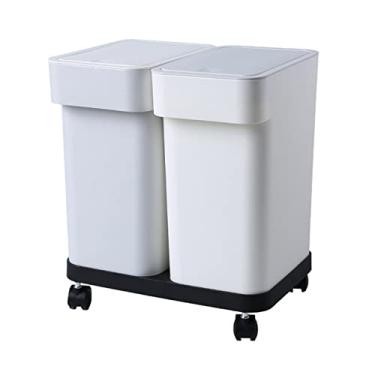 Imagem de Caixotes de lixo, 2 cestos de lixo estreitos, caixote de lixo Pressitytrash com classificação de plástico de rolo, cesto de lixo para cozinha, banheiro, lixeira móvel