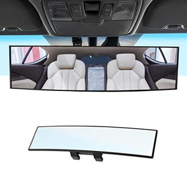 Imagem de QODOLSI Espelho retrovisor panorâmico universal de 29 cm, com encaixe amplo para reduzir o ponto cego, para carros SUV caminhões (branco)