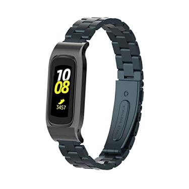 Imagem de Gheper Pulseira de relógio de metal compatível com Samsung Galaxy Fit2 SM-R220 de aço inoxidável, moldura protetora, design de pulseira de substituição para smartwatch Fit 2 SM-R220, acessório (cinza)