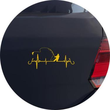 Imagem de Adesivo de Carro Amor Pela Pesca Pescaria - Cor Amarelo - Melhor Adesi