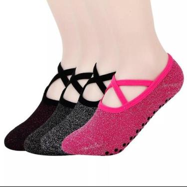 Imagem de 01 Par de Meias Sapatilhas com Glítter para Aulas de Pilates - PENIEL 