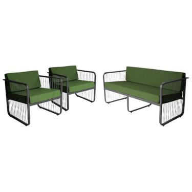 Imagem de Conjunto 1 Namoradeira e 2 Poltronas Área Externa Santiago Em Alumínio e Fibra Sintética Acesse Móveis