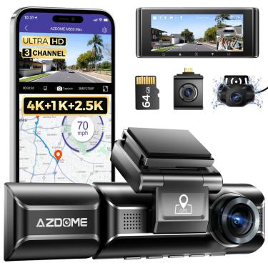 Imagem de Dash Cam azdome M550 Max 4K + 1080P + 2.5K de 3 canais com gps de 64 gb