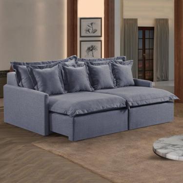 Imagem de Sofá 2 Lugares Retrátil 194Cm Com Almofadas M145 Martins Estofados Linho/Cinza Escuro