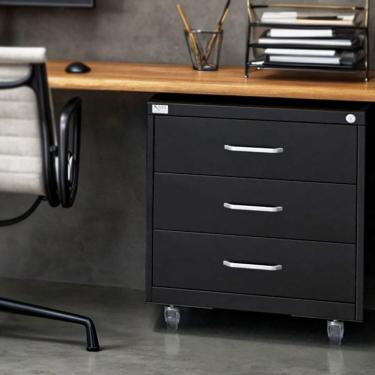 Imagem de Gaveteiro de Aço  3 Gavetas com Rodízios com Chave Preto