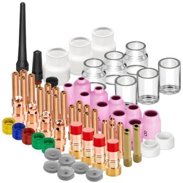 Imagem de AWLOLWA Kit de acessórios de tocha de soldagem TIG 90 peças coletas copo de vidro de corpo bocal de alumina lente de gás stubby #10 # 12 kit de copo de vidro para TIG WP-17/18/26