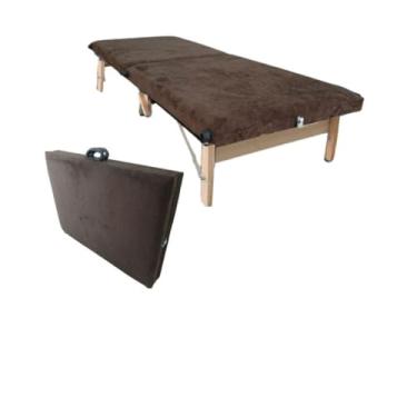 Imagem de Base Cama Box Solteiro Dobrável Portátil 3 em 1: Cama, Colchão e Cadeira Espreguiçadeira, Conjugada para Viagem, Camping, Hóspedes, Suporta 230kg(Marrom)