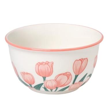 Imagem de ONTUBE Conjunto de 2 tigelas fofas de cerâmica de 293 ml, tigelas de sopa de flor de tulipa rosa para cereais, saladas, macarrão, sopa, sobremesa, servir, decoração de casa, pode ser lavada no