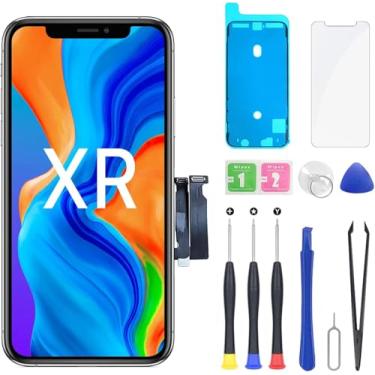 Imagem de FFtopu Kits de substituição de tela XR de 6,1 polegadas, display LCD e digitalizador de tela sensível ao toque 3D conjunto de moldura com protetor e tiras adesivas, compatível com A1984, A2105, A2106