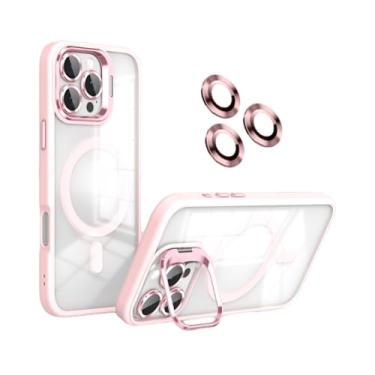 Imagem de Capa de telefone transparente à prova de choque com protetor de lente de câmera Clarity e suporte dobrável – Compatível com MagSafe Slim Clear Cover, proteção antiqueda resistente TPU para iPhone 16