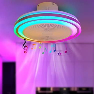 Imagem de Ventiladores de teto RGB com lâmpadas LED com mudança de cor regulável Lustres infantis com ventilador silencioso reversível temporizador de 6 velocidades Música Bluetooth Ventiladores de te