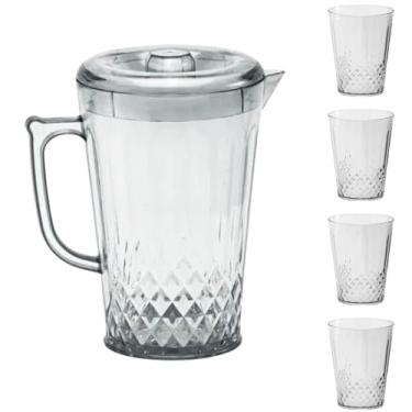 Imagem de Conjunto de Jarra 2 Litros com 4 Copos Acrílico, Design Cristal, Transparente, 25cm x 13cm