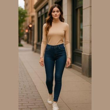 Imagem de Calça Jeans Feminina Skinny Azul Escuro  Cintura Média Malwee Tamanho:
