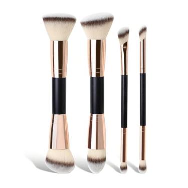 Imagem de 4 pincéis de maquiagem de cabeça dupla, conjunto profissional de pincéis de dupla ponta, conjunto profissional de pincéis de maquiagem para os olhos, base para sombra, sobrancelha, viagem, maquiagem