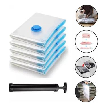 Imagem de Kit 5 Sacos À Vácuo Guarda Roupa Organizador 50X60Cm + Bomba