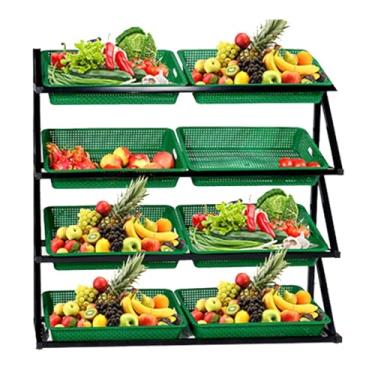 Imagem de Rack de exibição de frutas e vegetais para supermercado, organizador de lanches de lojas de varejo para prateleira de despensa 4 5 camadas, suporte de comida de pão de grande capacidade para cozinha