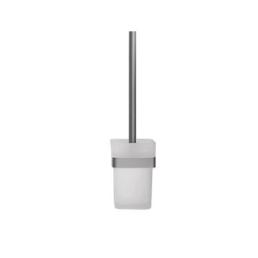 Imagem de CFGH6FDF Suporte de escova de vaso sanitário quadrado de vidro fosco kit de suporte de parede de aço inoxidável cabo longo escova de vaso sanitário branca redonda escova de vaso sanitário escova de