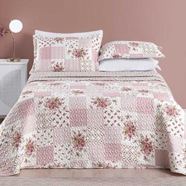 Imagem de Kit Cobre Leito Colcha Dallas Casal Padrão Dupla Face Estampada 3 Peças - Rosa Matura P...