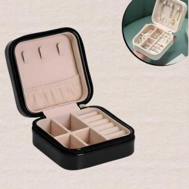 Imagem de Porta-Joias Estojo de Viagem 10x10cm com Zíper Organizador Compacto co