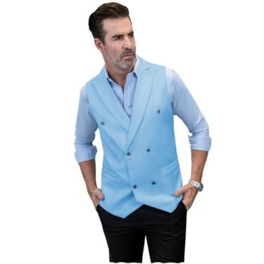 Imagem de Colete masculino formal para negócios, slim fit, trespassado, colete de casamento, Azul claro, Small